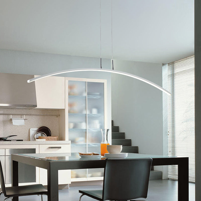 Curved Linear Hanging Lamp Simplicity Metallic Black/White LED Island Lighting Ideas in Warm/White Light Clearhalo 'Ceiling Lights' 'Island Lights' Lighting' 1805250