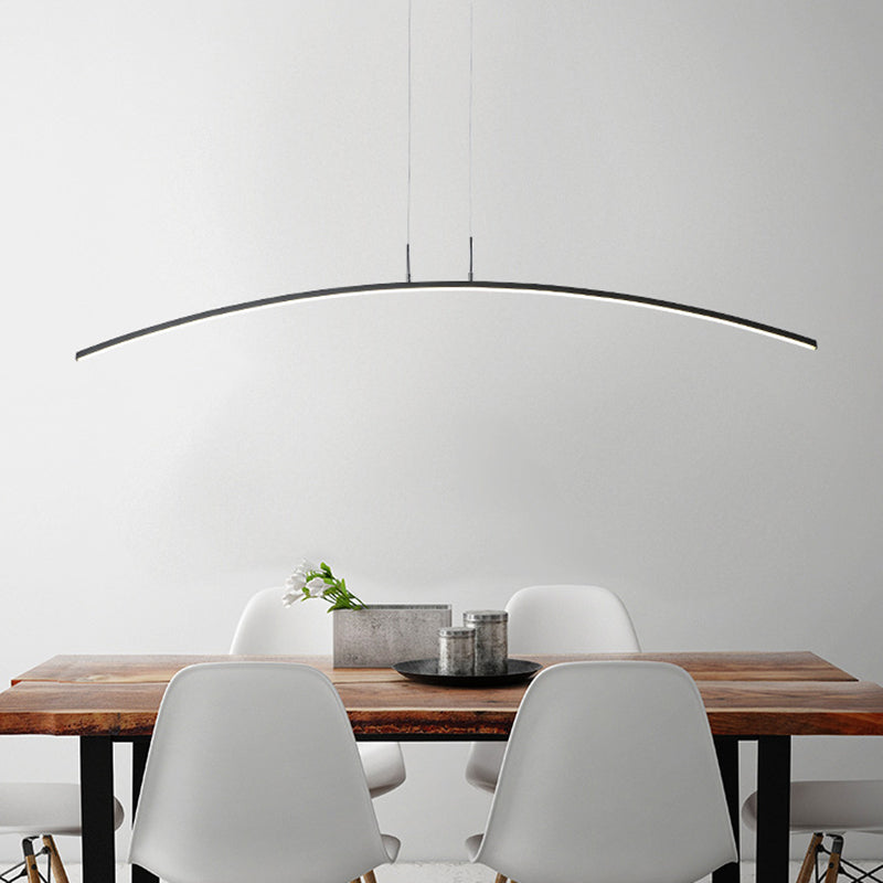 Curved Linear Hanging Lamp Simplicity Metallic Black/White LED Island Lighting Ideas in Warm/White Light Black White Clearhalo 'Ceiling Lights' 'Island Lights' Lighting' 1805254