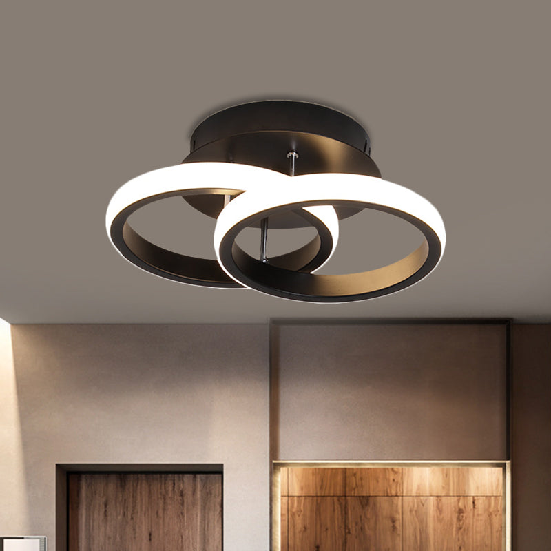 LED Corridor Semi Flush Mount Simple Black Ceiling Fixture with Square/Round Metal Shade in Warm/White Light Black Round Clearhalo 'Ceiling Lights' 'Close To Ceiling Lights' 'Close to ceiling' 'Semi-flushmount' Lighting' 1805263