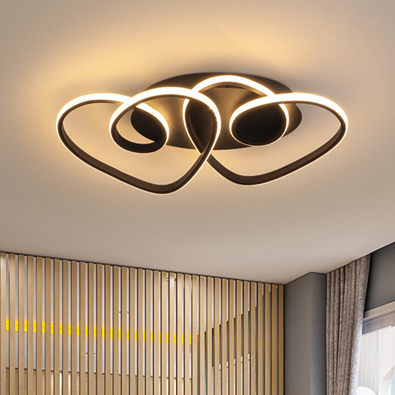Dual Loving Heart Bedroom Flush Lamp Metal LED Modernist Ceiling Fixture in Black, Warm/White Light Black Clearhalo 'Ceiling Lights' 'Close To Ceiling Lights' 'Close to ceiling' 'Flush mount' Lighting' 1805325