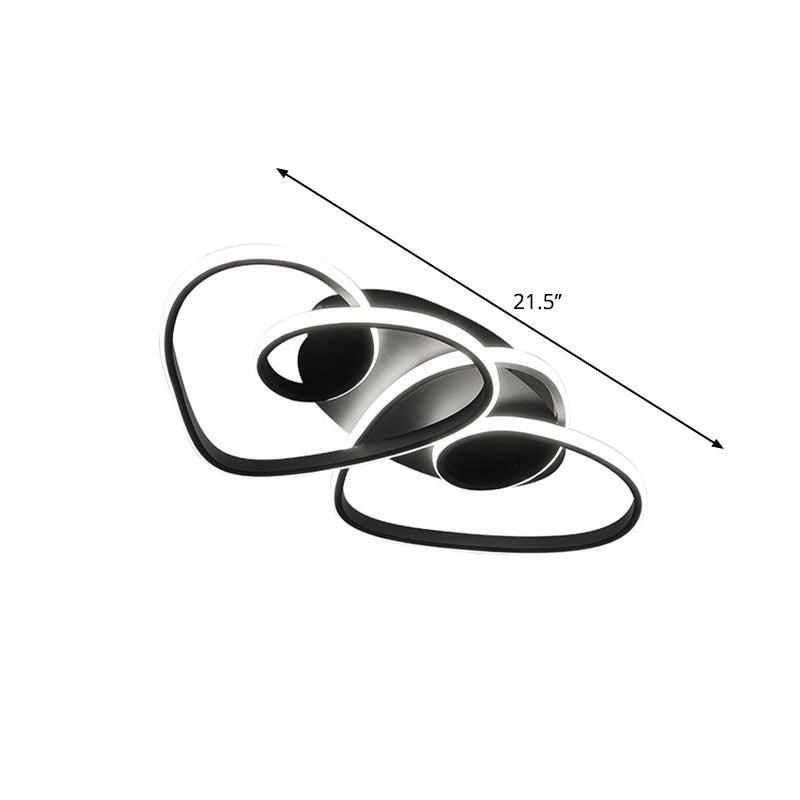 Dual Loving Heart Bedroom Flush Lamp Metal LED Modernist Ceiling Fixture in Black, Warm/White Light Clearhalo 'Ceiling Lights' 'Close To Ceiling Lights' 'Close to ceiling' 'Flush mount' Lighting' 1805328