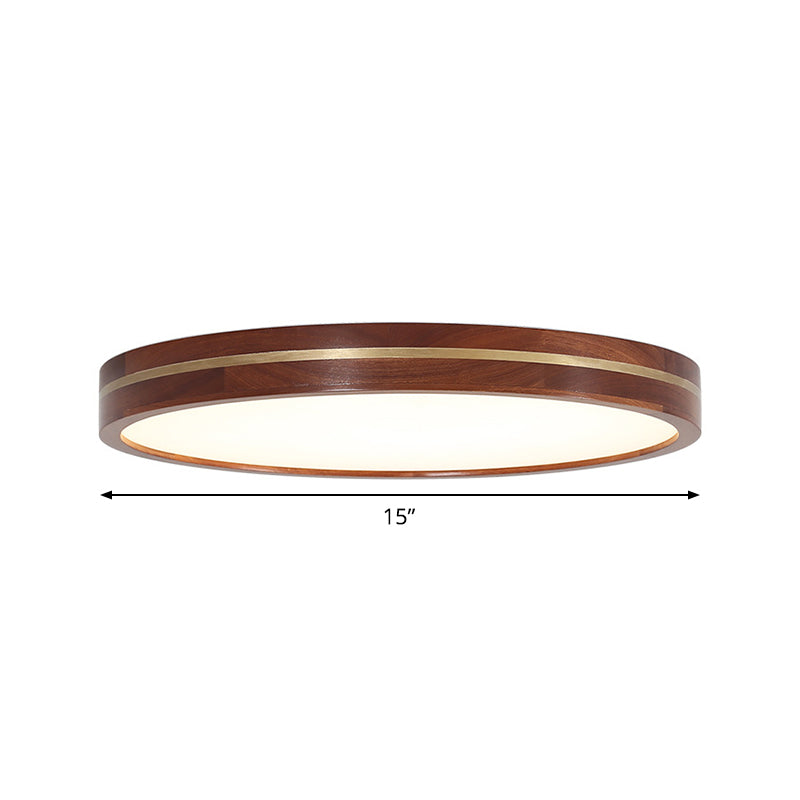15"/19"/23.5" W Wood Round Flush Mount Contemporary LED Brown Close to Ceiling Lamp with Inner Acrylic Shade Clearhalo 'Ceiling Lights' 'Close To Ceiling Lights' 'Close to ceiling' 'Flush mount' Lighting' 1805368