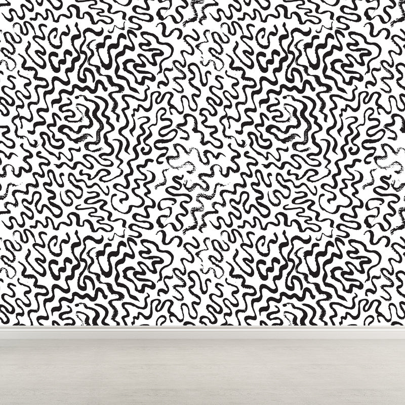 Black and White Botanic Drawing Mural Geometric Modern Water-Proof Wall Covering Black Design 1 Clearhalo 'Wall Decor' 'Wall Mural' 1805734