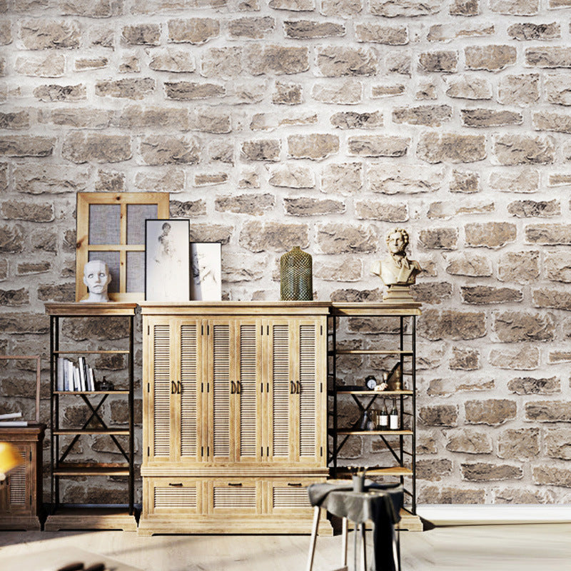 Rustic Countryside 3D Brick Non-Pasted Wallpaper for Bar and Restaurant, 33' by 20.5" Cream Gray Clearhalo 'Industrial wall decor' 'Industrial' 'Wallpaper' Wall Decor' 1806016