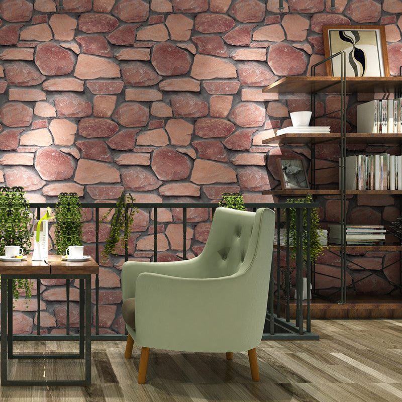 Non-Pasted 33'L x 20.5"W Nostalgic Stone Pattern Wallpaper for Dining Room and Restaurant Red Clearhalo 'Industrial wall decor' 'Industrial' 'Wallpaper' Wall Decor' 1806058