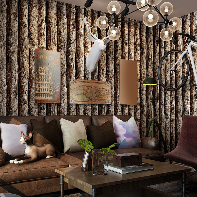 For Bedroom Wallpaper with Dark Brown 3D Faux Wood, 31'L x 20.5"W, Non-Pasted Light Brown Clearhalo 'Country wall decor' 'Rustic' 'Wallpaper' Wall Decor' 1806084
