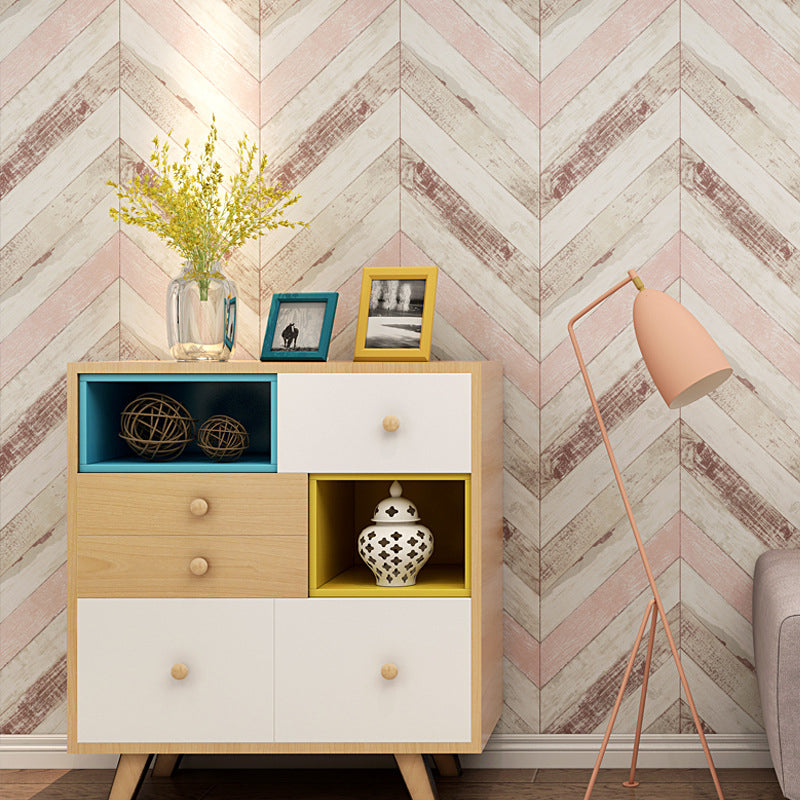 Minimalist Beige Retro Chevron Wood Wallpaper, 31'L x 20.5"W, Non-Pasted Pink Clearhalo 'Country wall decor' 'Rustic' 'Wallpaper' Wall Decor' 1806116