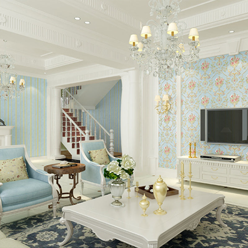 Luxe Countryside Wall Decor 3D Simple Flower Non-Pasted Wallpaper, 31'L x 20.5"W Blue Stripe Clearhalo 'Vintage wall decor' 'Vintage' 'Wallpaper' Wall Decor' 1806151