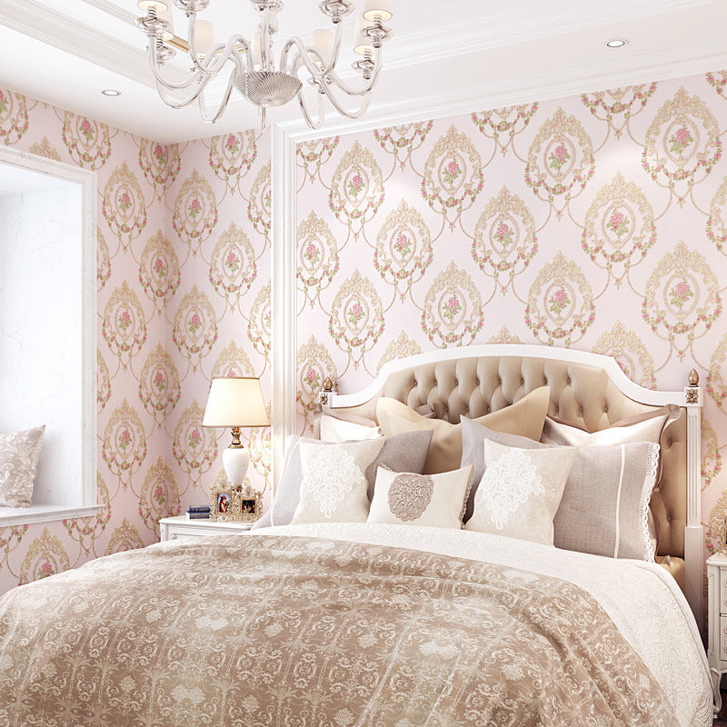 Pastel Color 3D Embossed Flower Decorative Non-Pasted Wallpaper, 33' x 20.5" Light Pink Clearhalo 'Vintage wall decor' 'Vintage' 'Wallpaper' Wall Decor' 1806162