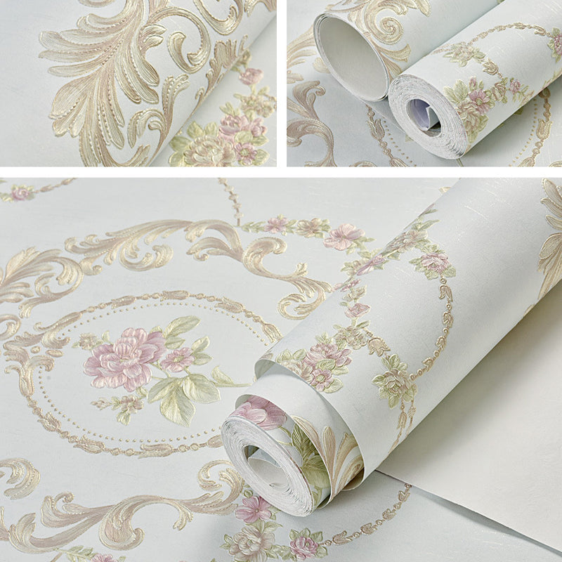 Pastel Color 3D Embossed Flower Decorative Non-Pasted Wallpaper, 33' x 20.5" Clearhalo 'Vintage wall decor' 'Vintage' 'Wallpaper' Wall Decor' 1806165
