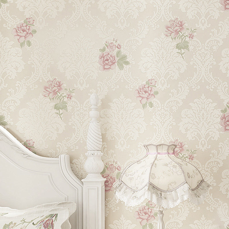 Light Color Romantic Fresh Embossed Flower Design Wallpaper, 33 ft. x 20.5 in, Non-Pasted Beige Clearhalo 'Vintage wall decor' 'Vintage' 'Wallpaper' Wall Decor' 1806204