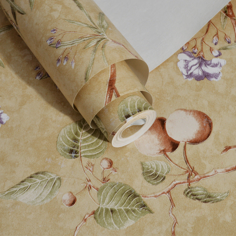20.5-inch x 33-foot American Country Apple Tree and Fruits Non-Pasted Wallpaper in Pastel Color Clearhalo 'Country wall decor' 'Rustic' 'Vintage wall decor' 'Vintage' 'Wallpaper' Wall Decor' 1806234