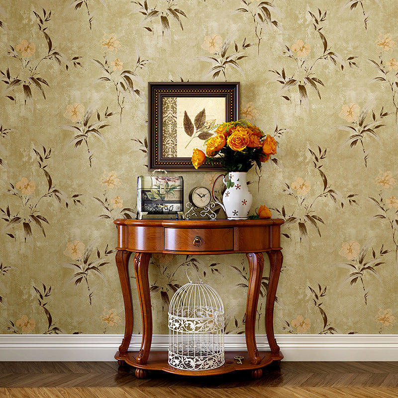 Warm Yellow Non-Woven Decorative Dense Flower Pattern Wallpaper, 20.5"W x 33'L Coffee Clearhalo 'Country wall decor' 'Rustic' 'Wallpaper' Wall Decor' 1806244