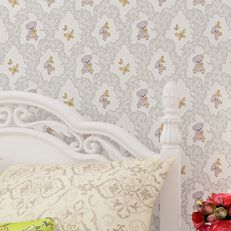 Natural Color Cartoon Bear Non-Pasted Wallpaper for Girls' Bedroom, 20.5 in x 33 ft Purple Clearhalo 'Wall Decor' 'Wallpaper' 1806483