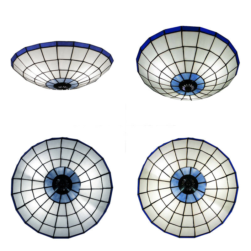 12"/16"/19.5" Wide Bowl Flush Mount Light Tiffany Style Stained Glass Ceiling Flush Light in Blue for Living Room Clearhalo 'Ceiling Lights' 'Close To Ceiling Lights' 'Close to ceiling' 'Flush mount' Lighting' 180673