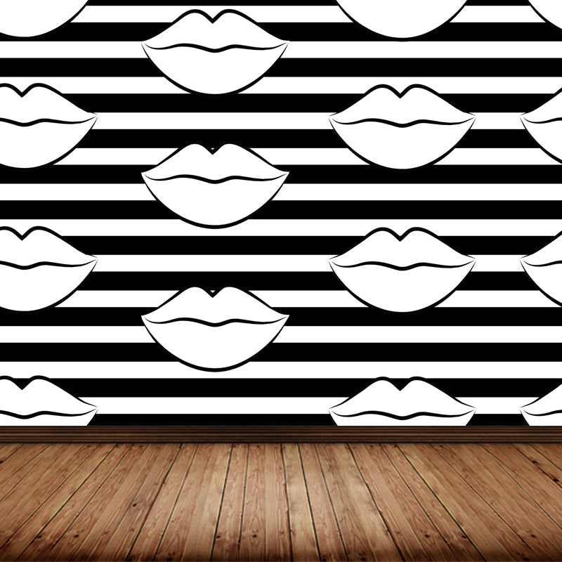 Funny Seamless Geometric Pattern Mural for Boys Bedroom, Black and White, Made to Measure Black Design 3 Clearhalo 'Wall Decor' 'Wall Mural' 1806773
