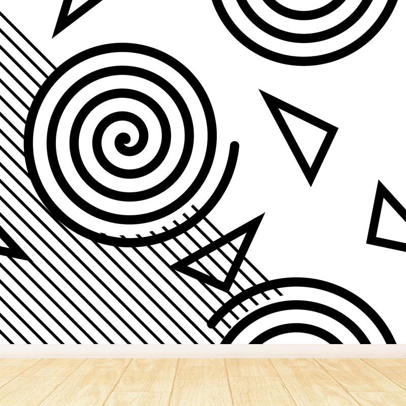 Modern Geometric Wall Paper Mural for Kids Room Custom Wall Covering in Black-White Black Design 1 Clearhalo 'Wall Decor' 'Wall Mural' 1806788