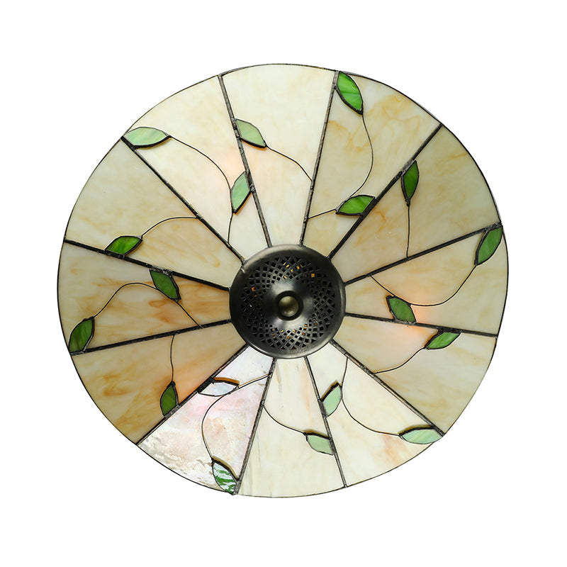 Green Leaf Decoration Flush Lighting Rustic 3 Lights Stained Glass Flush Ceiling Light for Foyer Clearhalo 'Ceiling Lights' 'Close To Ceiling Lights' 'Close to ceiling' 'Glass shade' 'Glass' 'Semi-flushmount' 'Tiffany close to ceiling' 'Tiffany' Lighting' 180682