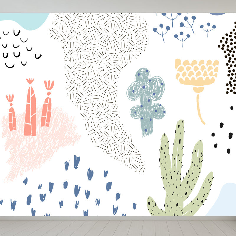 Illustration Flower Wall Mural Decal for House Interior, Soft Color, Made to Measure Clearhalo 'Wall Decor' 'Wall Mural' 1807144