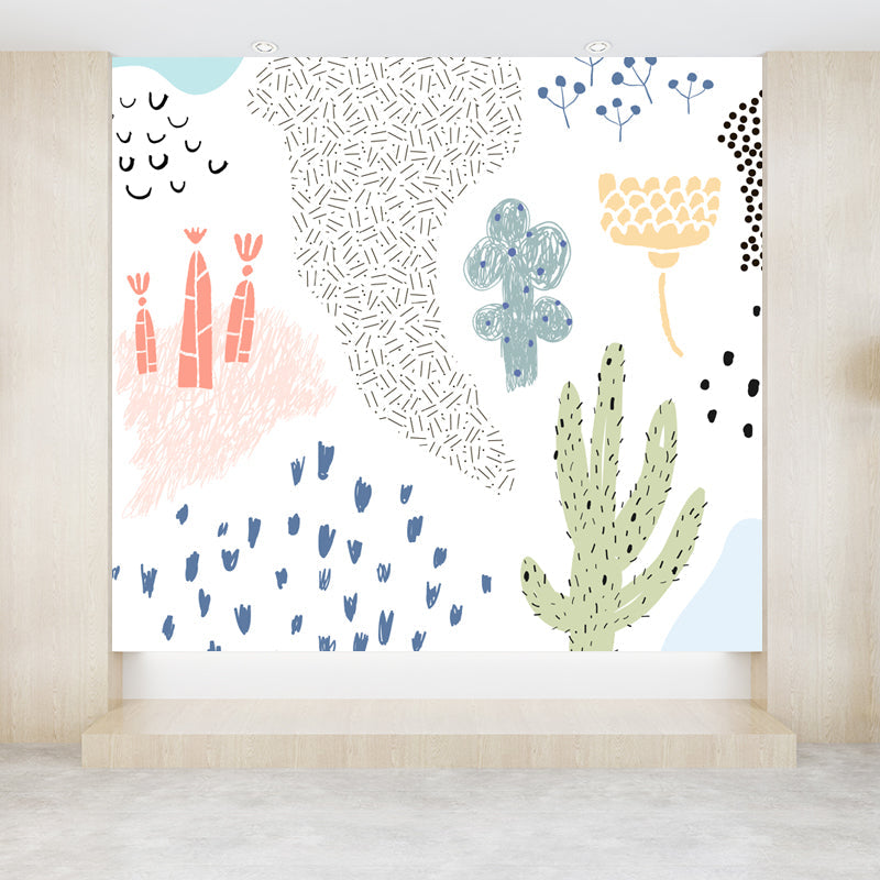 Illustration Flower Wall Mural Decal for House Interior, Soft Color, Made to Measure Clearhalo 'Wall Decor' 'Wall Mural' 1807145