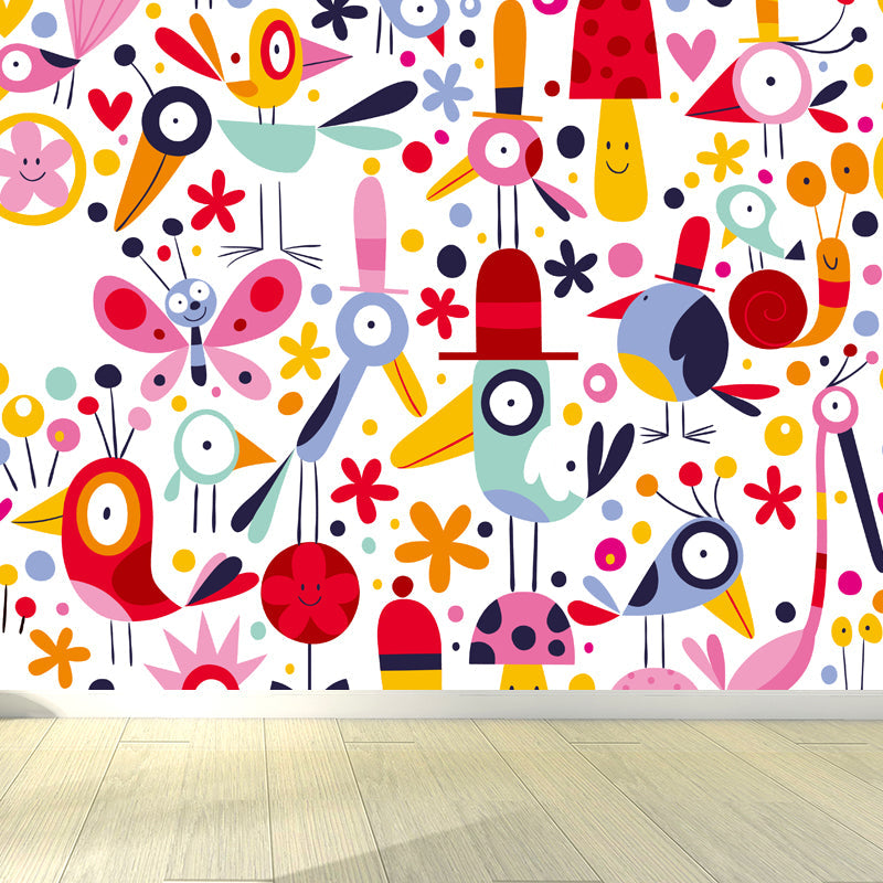 Colorful Flower Print Mural Decal Moisture Resistant Cartoon Nursery Wall Covering Light Pink Clearhalo 'Wall Decor' 'Wall Mural' 1807248