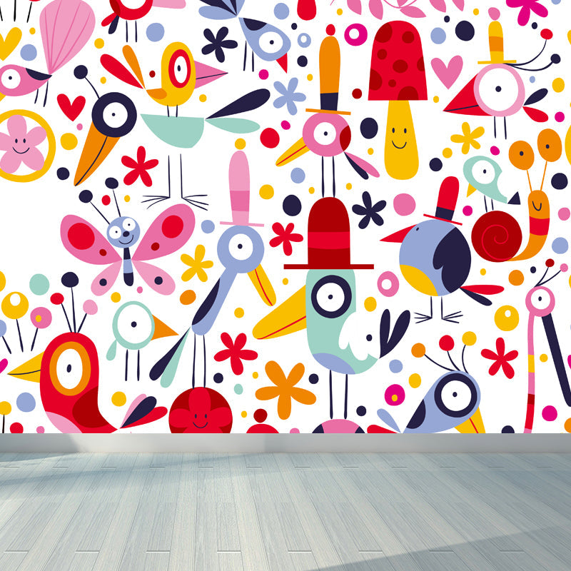 Colorful Flower Print Mural Decal Moisture Resistant Cartoon Nursery Wall Covering Clearhalo 'Wall Decor' 'Wall Mural' 1807249