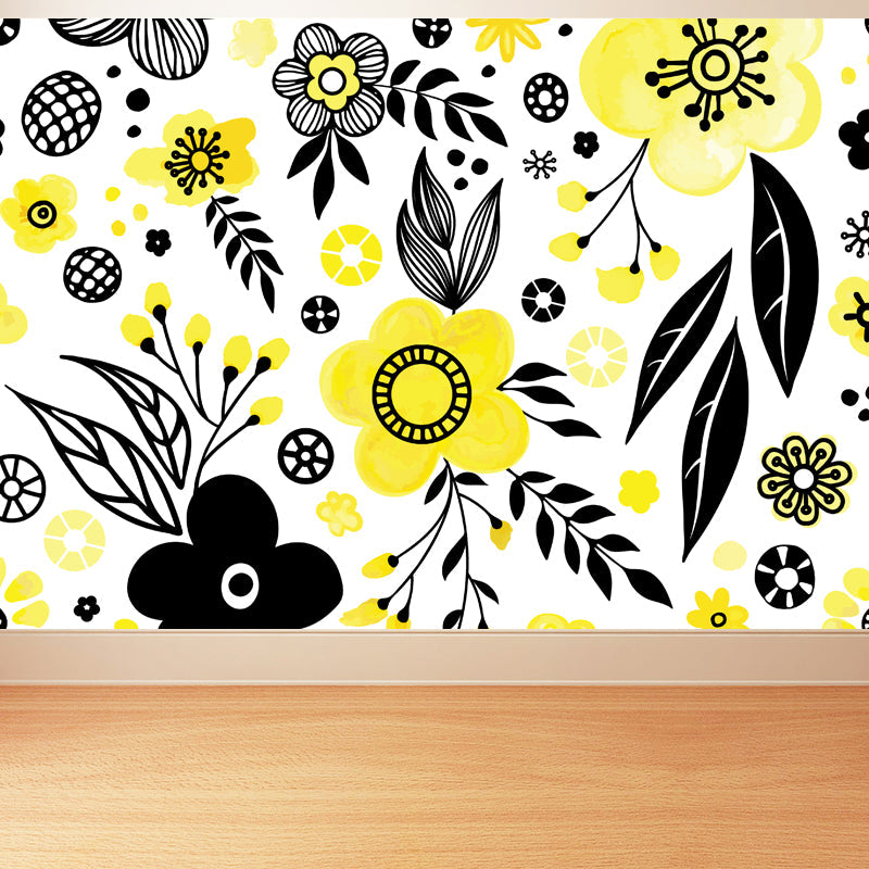 Bright Flowers Wall Mural Decal Stain Resistant Wall Decor for Kindergarten, Custom Made Clearhalo 'Wall Decor' 'Wall Mural' 1807269