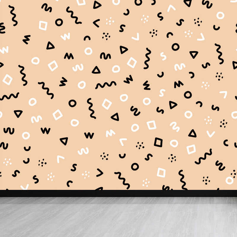 Kids Geometric Shapes Wall Mural for Nursery Personalized Wall Covering in Bright Color Light Orange Clearhalo 'Wall Decor' 'Wall Mural' 1807328