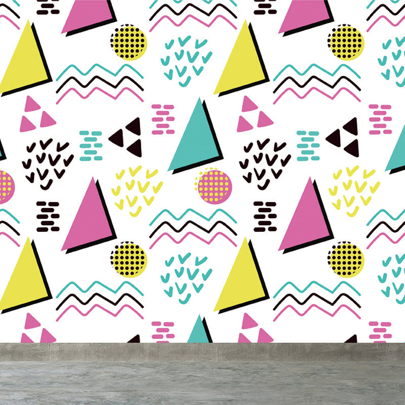 Kids Geometric Shapes Wall Mural for Nursery Personalized Wall Covering in Bright Color Clearhalo 'Wall Decor' 'Wall Mural' 1807334