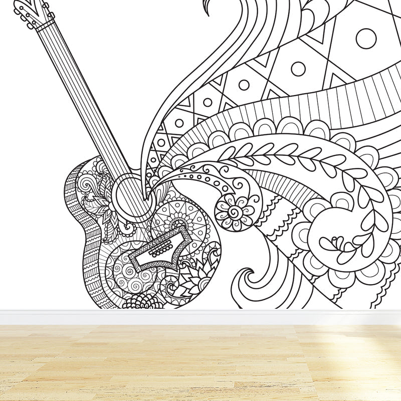 Kids Fantasy Secret Garden Mural Decal Black and White Waterproofing Wall Art for Room Black Design 4 Clearhalo 'Wall Decor' 'Wall Mural' 1807483