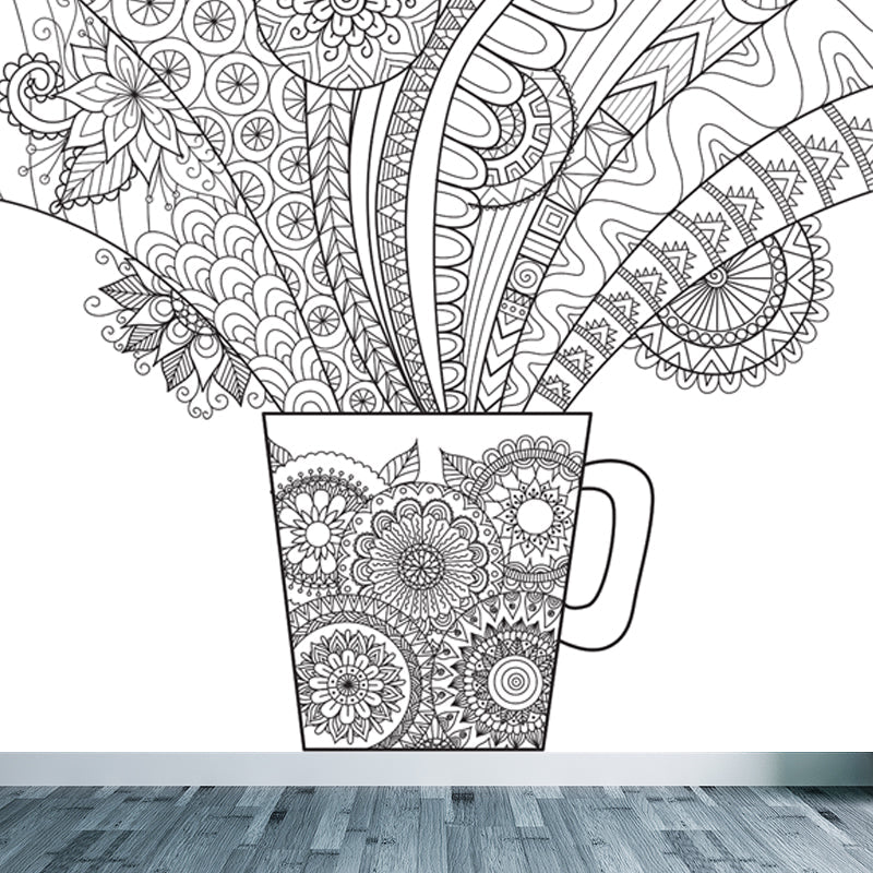 Kids Fantasy Secret Garden Mural Decal Black and White Waterproofing Wall Art for Room Black Design 5 Clearhalo 'Wall Decor' 'Wall Mural' 1807488