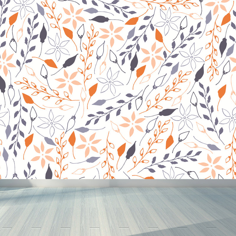 Botanical Print Mural Wallpaper Pastel Color Contemporary Wall Covering for Bedroom Light Orange Clearhalo 'Wall Decor' 'Wall Mural' 1807803