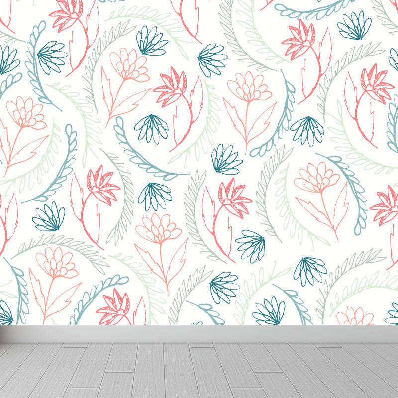 Modern Leaves Mural Decal Light Color Stain Resistant Wall Covering for Bathroom Light Red Clearhalo 'Wall Decor' 'Wall Mural' 1807828