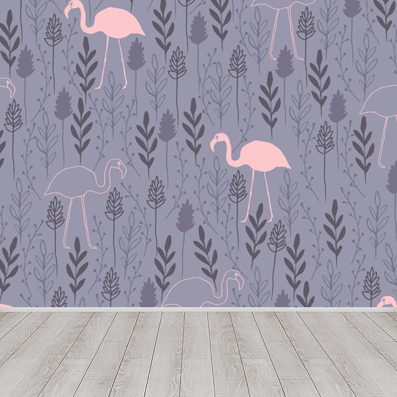 Illustration Leaves Pattern Wall Mural for Living Room, Pastel Color, Personalized Purple Clearhalo 'Wall Decor' 'Wall Mural' 1807853