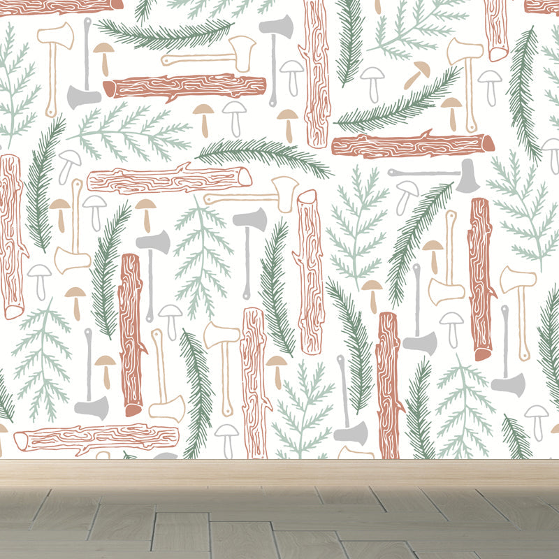 Illustration Leaves Pattern Wall Mural for Living Room, Pastel Color, Personalized Light Orange Clearhalo 'Wall Decor' 'Wall Mural' 1807858