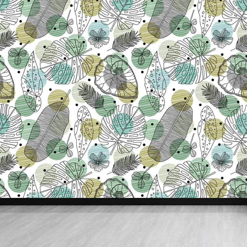 Contemporary Botanical Print Mural Decal Soft Color Dining Room Wall Covering, Custom Green Clearhalo 'Wall Decor' 'Wall Mural' 1807943
