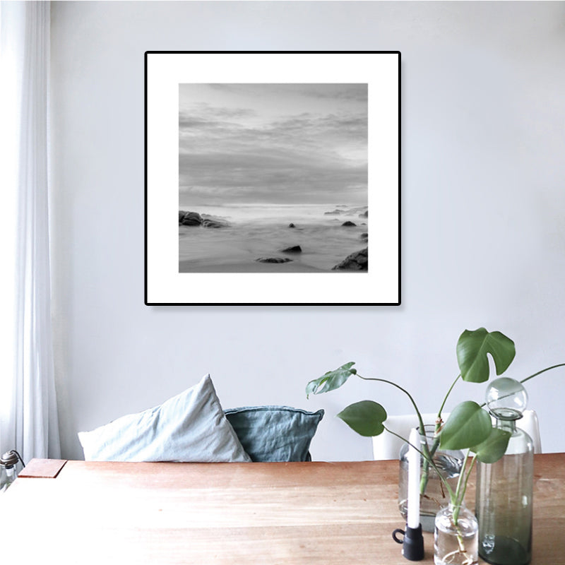 Dark Photograph Sea Scenery Art Print Textured Contemporary Living Room Wall Decor Dark Gray Clearhalo 'Art Gallery' 'Canvas Art' 'Coastal Art Gallery' 'Tropical' Arts' 1808348