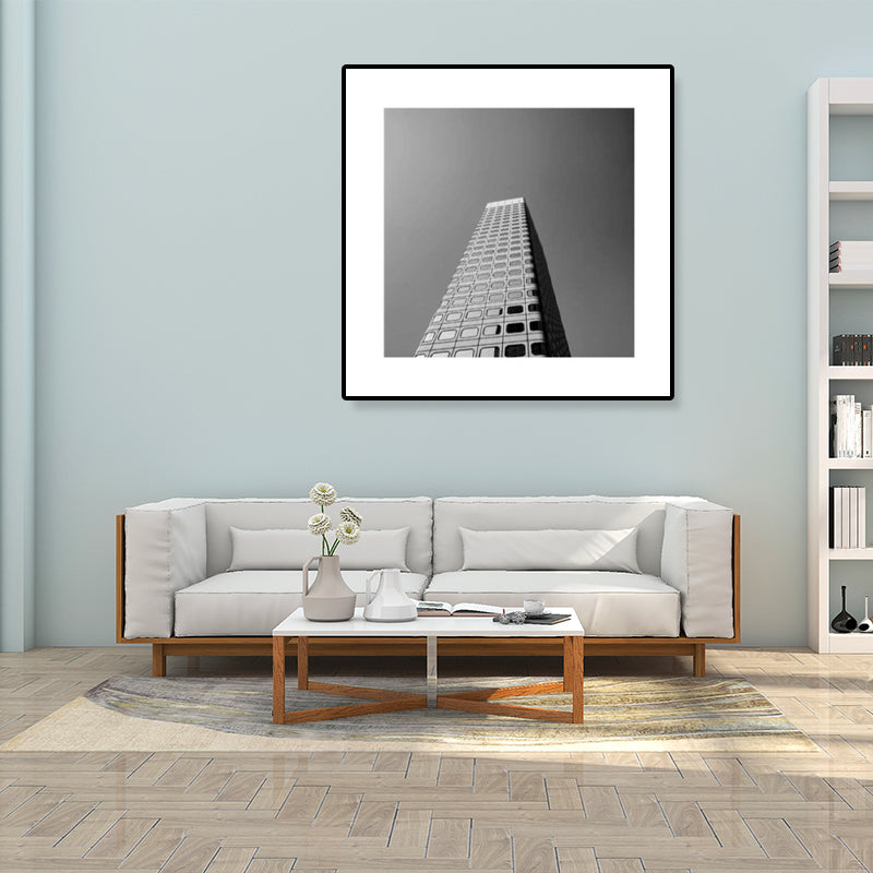 Grey Skyscraper Wall Art Architecture Contemporary Textured Canvas Print for Home Clearhalo 'Art Gallery' 'Canvas Art' 'Contemporary Art Gallery' 'Modern' Arts' 1808368