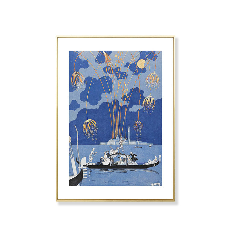 Asian Painting Print Pavilion Canvas Art Pastel Family Room Wall Decor, Textured - Clearhalo - 'Arts' - 'Canvas Art' - 1809287