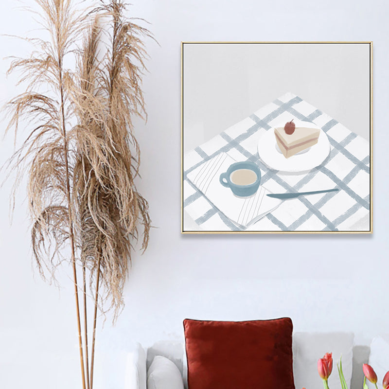 Blue Cake and Drink Wall Decor Foods Nordic Stylish Textured Canvas Wall Art for Playroom - Blue - Clearhalo - 'Arts' - 'Canvas Art' - 1809353