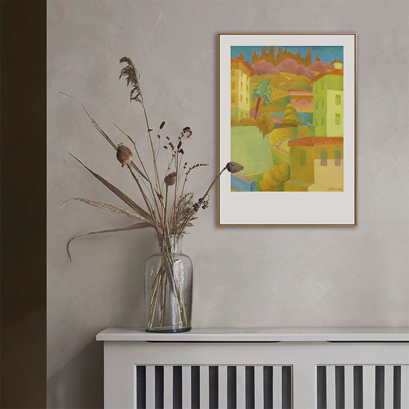 Illustrated House Building Canvas Art Yellow Contemporary Wall Decor for Living Room Yellow Clearhalo 'Art Gallery' 'Canvas Art' 'Contemporary Art Gallery' 'Modern' Arts' 1809535
