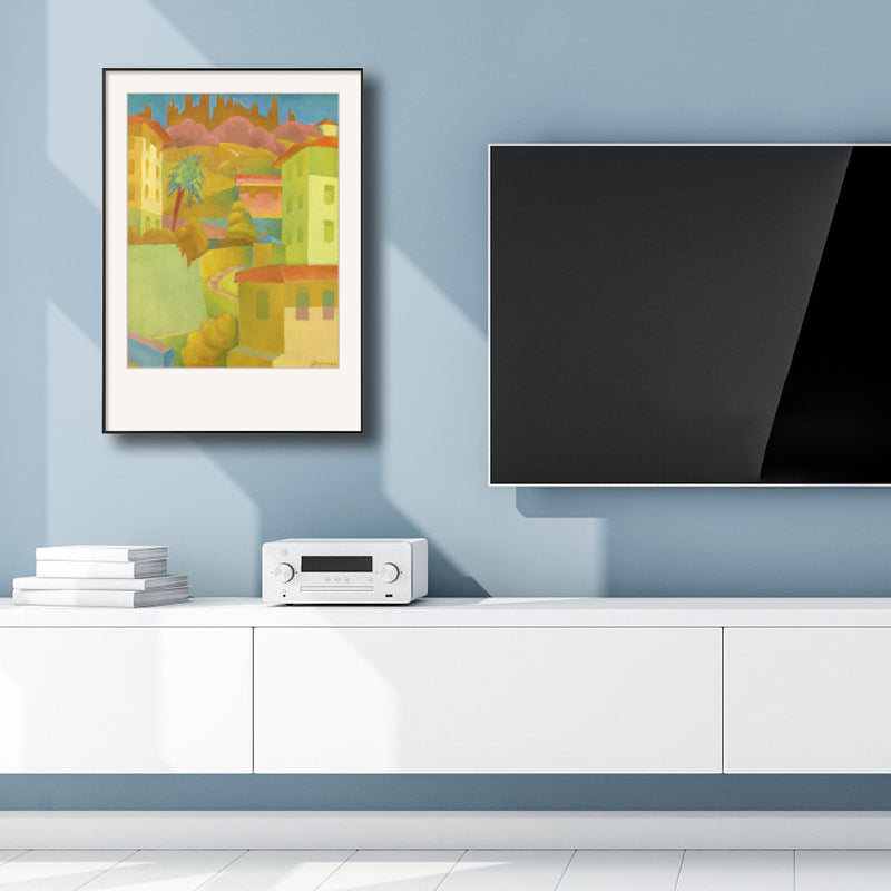 Illustrated House Building Canvas Art Yellow Contemporary Wall Decor for Living Room Clearhalo 'Art Gallery' 'Canvas Art' 'Contemporary Art Gallery' 'Modern' Arts' 1809536