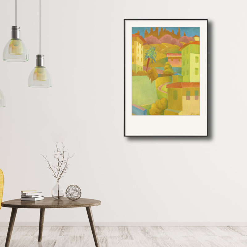 Illustrated House Building Canvas Art Yellow Contemporary Wall Decor for Living Room Clearhalo 'Art Gallery' 'Canvas Art' 'Contemporary Art Gallery' 'Modern' Arts' 1809537