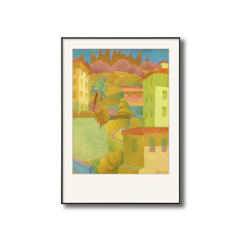 Illustrated House Building Canvas Art Yellow Contemporary Wall Decor for Living Room Clearhalo 'Art Gallery' 'Canvas Art' 'Contemporary Art Gallery' 'Modern' Arts' 1809538