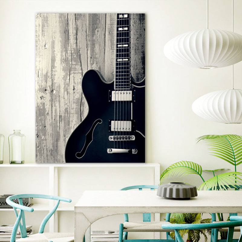 Photo Guitar Canvas Print Modernist Nostalgic Musical Instrument Wall Art in Black Black Clearhalo 'Art Gallery' 'Canvas Art' 'Contemporary Art Gallery' 'Modern' Arts' 1809733