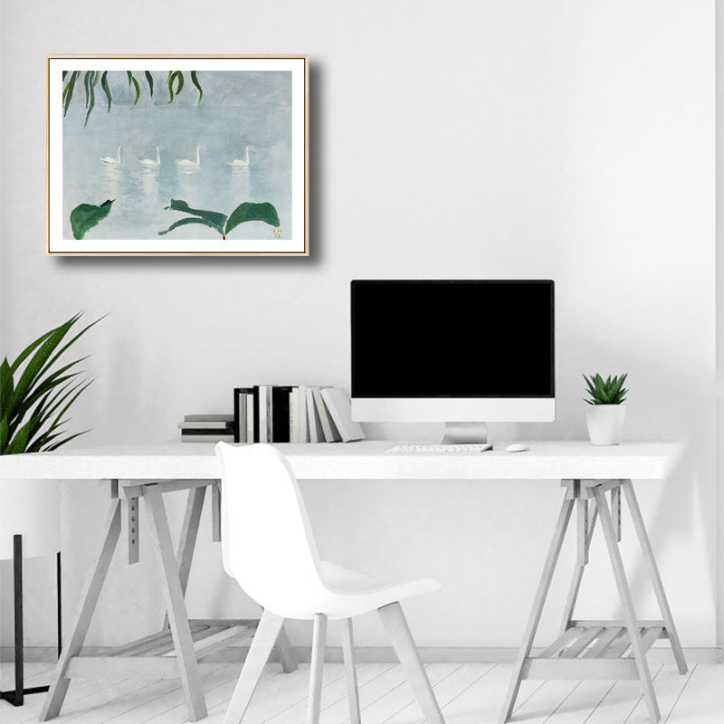 Park Scenery Wall Art Rustic Sunny Spring Canvas Print in Pastel Color for Living Room Light Blue Clearhalo 'Art Gallery' 'Canvas Art' 'Country Art Gallery' 'French Country' 'Rustic' Arts' 1809821