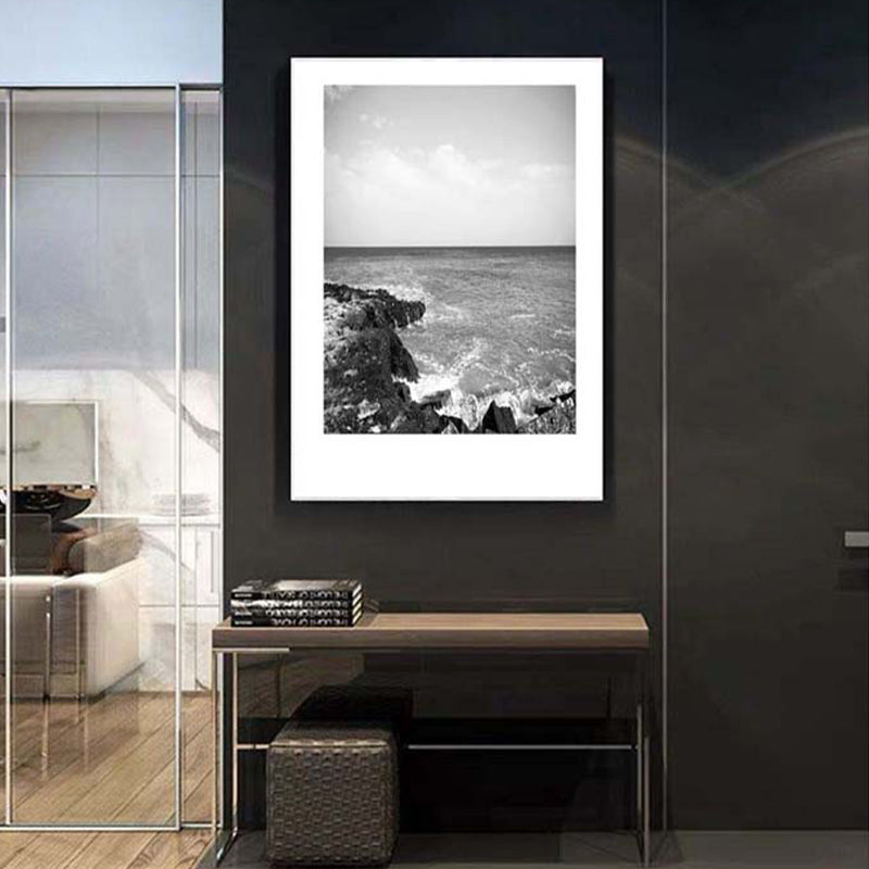 Tropical Rocky Bay Seascape Canvas Print Dark Color Textured Wall Art for Living Room Dark Gray Clearhalo 'Art Gallery' 'Canvas Art' 'Coastal Art Gallery' 'Tropical' Arts' 1810190
