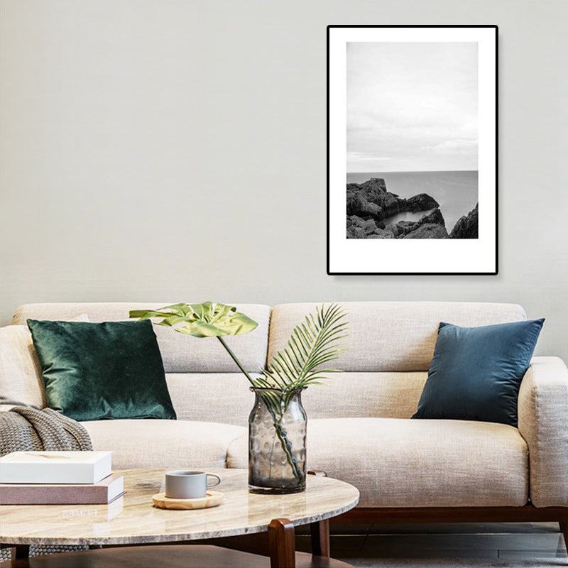 Tropical Rocky Bay Seascape Canvas Print Dark Color Textured Wall Art for Living Room Clearhalo 'Art Gallery' 'Canvas Art' 'Coastal Art Gallery' 'Tropical' Arts' 1810202