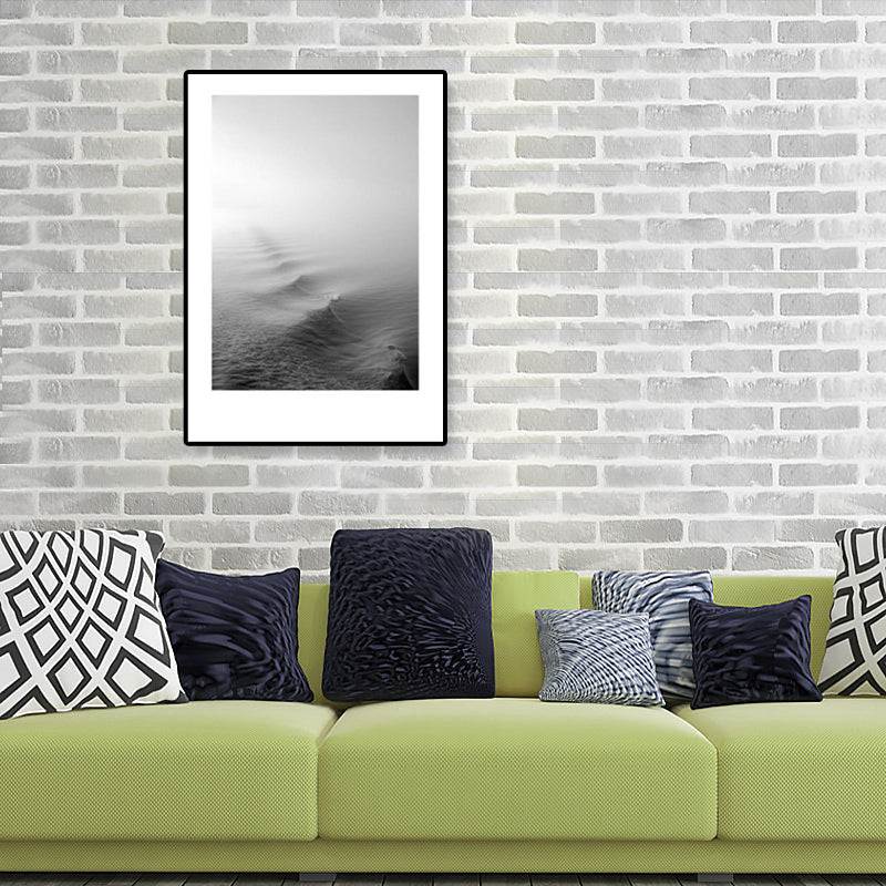 Tropical Rocky Bay Seascape Canvas Print Dark Color Textured Wall Art for Living Room Black Clearhalo 'Art Gallery' 'Canvas Art' 'Coastal Art Gallery' 'Tropical' Arts' 1810204