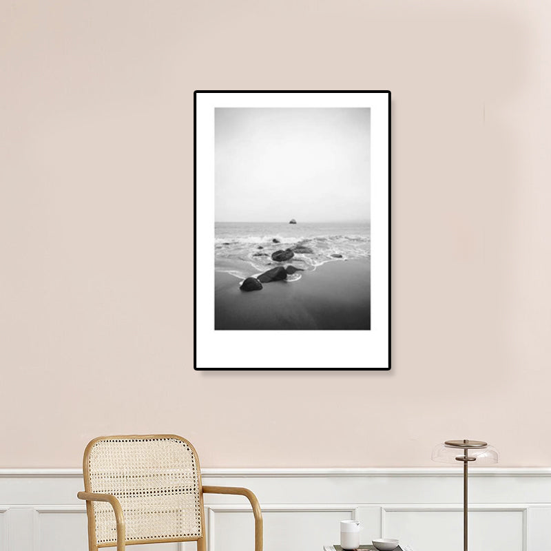 Tropical Rocky Bay Seascape Canvas Print Dark Color Textured Wall Art for Living Room Grey Clearhalo 'Art Gallery' 'Canvas Art' 'Coastal Art Gallery' 'Tropical' Arts' 1810208